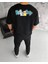 Bisiklet Yaka Baskılı Oversize T-Shirt - Siyah 2