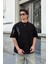 Bisiklet Yaka Baskılı Oversize T-Shirt - Siyah 1
