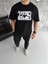 Bisiklet Yaka Katlanan Baskılı T-Shirt - Siyah 1