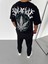 Bisiklet Yaka Baskılı Oversize T-Shirt - Siyah 2