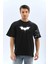 Ön ve Kol Baskılı Oversize T-Shirt - Siyah 1