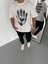 Bisiklet Yaka Baskılı Oversize T-Shirt - Beyaz 1