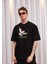 Bisiklet Yaka Baskılı Oversize T-Shirt - Siyah 1
