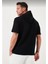 Kapşonlu Kısa Kol Düz Oversize T-Shirt - Siyah 3