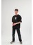 Bisiklet Yaka Baskılı Oversize T-Shirt - Siyah 1