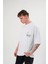 Bisiklet Yaka Baskılı Oversize T-Shirt - Beyaz 1