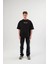 Bisiklet Yaka Baskılı Oversize T-Shirt - Siyah 1