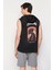 Kapşonlu Kolsuz Baskılı Oversize T-Shirt - Siyah 2
