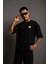 Bisiklet Yaka Baskılı Oversize T-Shirt - Siyah 1
