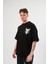 Bisiklet Yaka Baskılı Oversize T-Shirt - Siyah 1