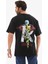 Bisiklet Yaka Baskılı Oversize T-Shirt - Siyah 4