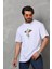 Bisiklet Yaka Baskılı Oversize T-Shirt - Beyaz 2
