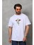 Bisiklet Yaka Baskılı Oversize T-Shirt - Beyaz 3