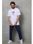 Bisiklet Yaka Baskılı Oversize T-Shirt - Beyaz 4