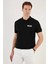 Yakası Düğmeli Yakalı Pike Baskılı T-Shirt - Siyah 1