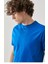 Düz Biskilet Yaka Oversize T-Shirt - Mavi 5