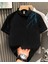 Yakası Düğmeli Oversize Baskılı T-Shirt - Siyah 1