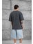 Füme Yıkamalı Dirk Yazılı Oversize Tshirt 3