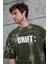 Haki Drift Yazılı Yıkamalı Oversize Tshirt 2