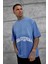 Mavi Işaretli Yazı Baskılı Yıkamalı Oversize Tshirt 1