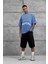 Mavi Işaretli Yazı Baskılı Yıkamalı Oversize Tshirt 2