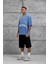Mavi Işaretli Yazı Baskılı Yıkamalı Oversize Tshirt 5