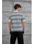 Lacivert Çizgili Örme Kumaş Yakalı Oversize Tshirt 3