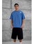 Mavi Parçalı Yıkamalı Oversize Tshirt 1