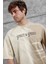 Krem Spirit&speed Yazılı Yıkamalı Oversize Tshirt 2