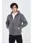 Tam Fermuarlı Kapşonlu Sweatshirt - Füme 3
