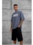 Gri Tained Baskılı Oversize Tshirt 1