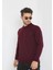 Unisex Uzun Kol Biskilet Yaka Dokuma Triko - Bordo 4