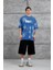 Mavi Drift Yazılı Yıkamalı Oversize Tshirt 5