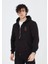 Baskılı Tam Fermuarlı Kapşonlu Sweatshirt - Siyah 1