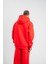 Unisex Double Oversize Kapşonlu Basic Sweatshirt - Kırmızı 2