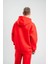 Unisex Double Oversize Kapşonlu Basic Sweatshirt - Kırmızı 4