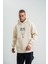 Üç Iplik Kapşonlu Dijital Patchli Sweatshirt - Krem 1