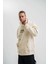 Üç Iplik Kapşonlu Dijital Patchli Sweatshirt - Krem 2