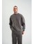 Uzun Kol Bisiklet Yaka Yıkamalı Sweatshirt - Füme 1
