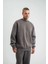Uzun Kol Bisiklet Yaka Yıkamalı Sweatshirt - Füme 3