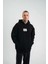 Unisex Kapşonlu Uzun Kol Patchli Nakışlı Sweatshirt - Siyah 1