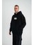 Unisex Kapşonlu Uzun Kol Patchli Nakışlı Sweatshirt - Siyah 4