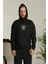Unisex Kapüşonlu Üç Iplik Oversize Baskılı Sweatshirt - Siyah 2