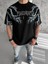 Bisiklet Yaka Baskılı Oversize T-Shirt - Siyah 1