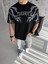 Bisiklet Yaka Baskılı Oversize T-Shirt - Siyah 2