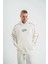 Uzun Kol Kapşonlu Ara Biyeli Sweatshirt - Beyaz 1