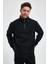 Oversize Yarım Farmuarlı Yakalı Basic Sweatshirt - Siyah 1
