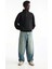 Oversize Yarım Farmuarlı Yakalı Basic Sweatshirt - Siyah 3