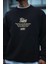 Kışlık Bisiklet Yaka Ön ve Arka Baskılı Sweatshirt - Siyah 1