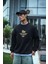 Kışlık Bisiklet Yaka Ön ve Arka Baskılı Sweatshirt - Siyah 2